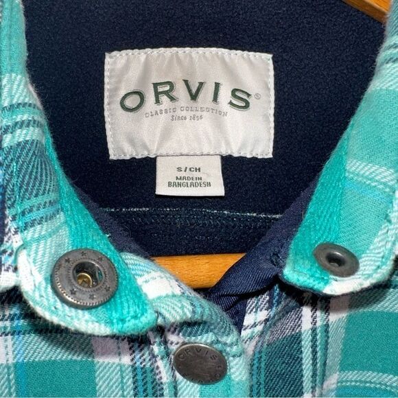 Orvis Fleece Lined Plaid Flannel Shirt Jacket Sea Glass Snaps Pockets sz S - Picture 3 of 8